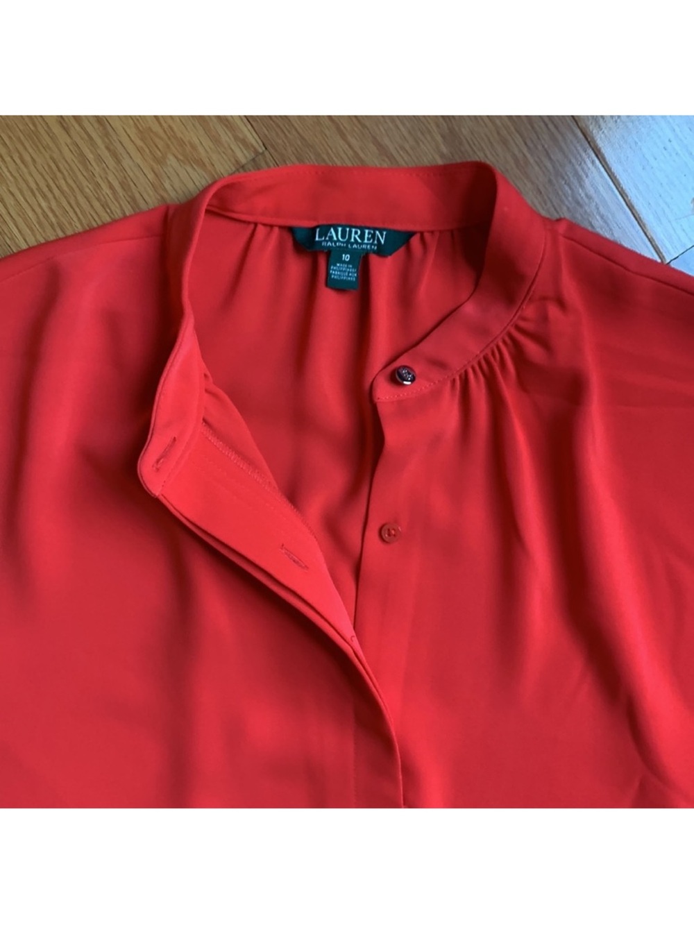 LIKE NEW RALPH LAUREN VIBRANT RED MANDARIN COLLAR SHIFT DRESS